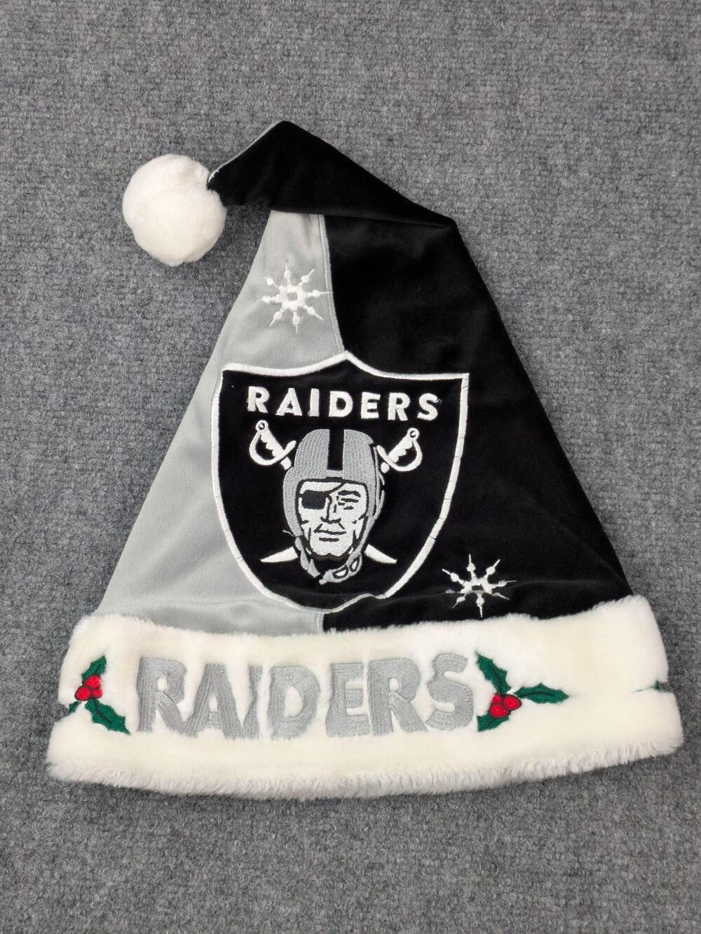 Oakland Raiders Hat Santa Mens Black NFL Football Team Beans Holiday Christmas